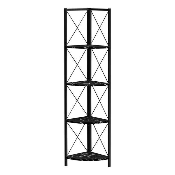 Monarch Specialties Bookshelf, Bookcase, Etagere, Corner, 4 Tier, 60"H, Office, Bedroom, Metal, Black Marble Look I 3650 - main